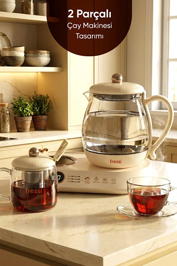 Standlı Dijital Göstergeli Cam Krem Çay Makinesi